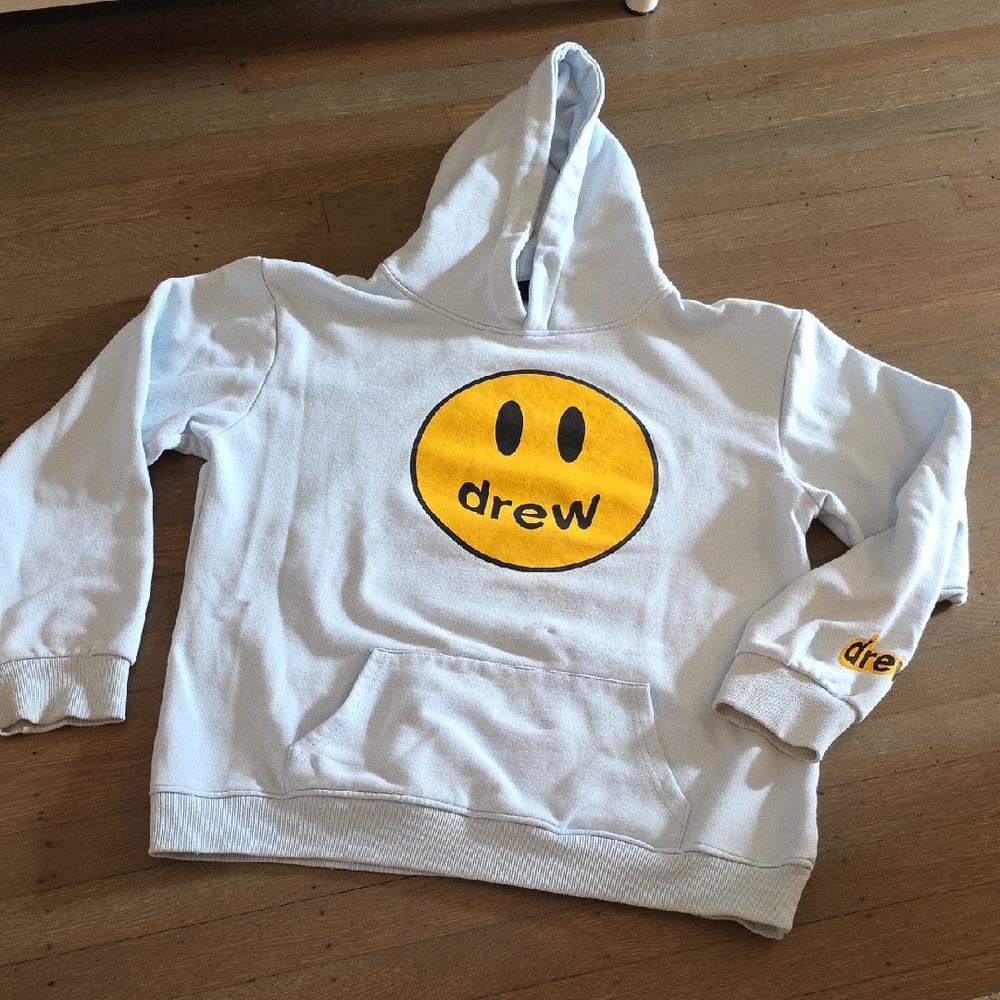 DREW Kids Hoodie - Lite Blue with Yellow Logo Size XL